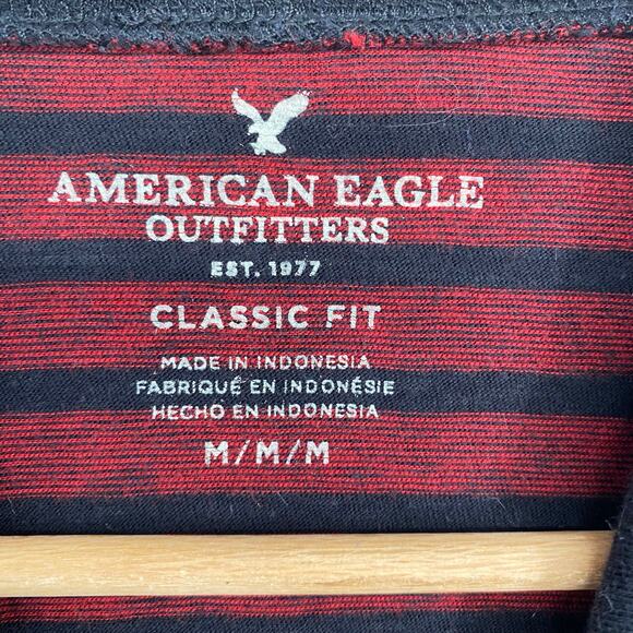American Eagle Henley Hoodie Men’s Medium Red & Black 90s Y2K Collegiate Preppy - Picture 2 of 7